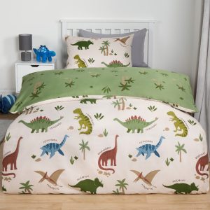 Dino Reversible Duvet Cover Set - Cream/Green