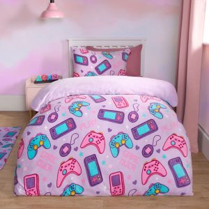 Gaming Print Fleece Duvet Set, Lilac - Single