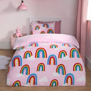 Rainbow Print Fleece Duvet Set, Pink - Single