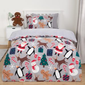 Christmas Friends Fleece Duvet Set, Grey - Single