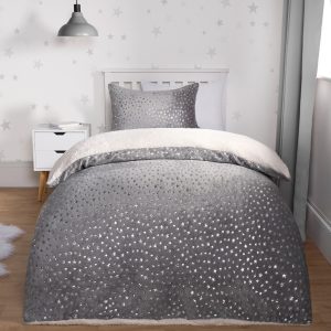 Metallic Stars Fleece Duvet Set - Grey
