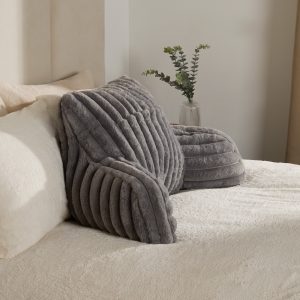 Ribbed Faux Fur Cuddle Cushion with Heatable Pocket - Grey