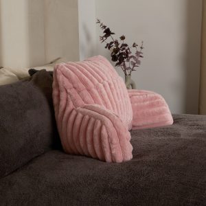 Ribbed Faux Fur Cuddle Cushion with Heatable Pocket - Blush