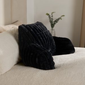 Ribbed Faux Fur Cuddle Cushion with Heatable Pocket - Black