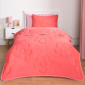 Coverless Daisy Quilted 7.5 Tog Duvet Set - Coral Pink