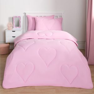 Coverless Heart Quilted 7.5 Tog Duvet Set - Pink