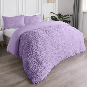 Geometric Seersucker Duvet Cover Set - Lilac