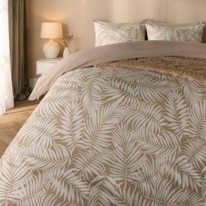 Tropical Leaf Duvet Cover Set - Natural/White