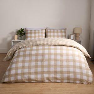 Gingham Reversible Duvet Cover Set - Natural