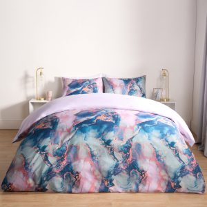 Marble Print Duvet Set - Lilac/Blue