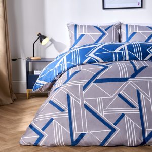 Geometric Print Reversible Duvet Set - Grey/Navy