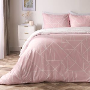 Geometric Print Reversible Duvet Cover Set - Blush