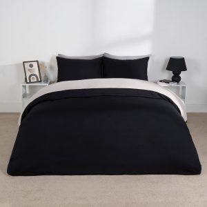 Reversible Duvet Cover Set - Black/Natural