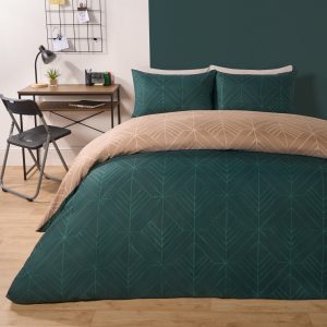 Isaac Geometric Reversible Duvet Cover Set - Teal/Natural