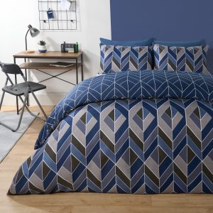 Abstract Chevron Reversible Duvet Cover Set - Navy