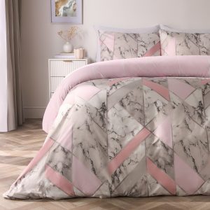 Abstract Geometric Marble Print Reversible Duvet Cover Set - Blush