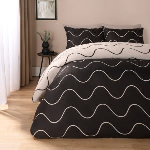 Waved Lines Print Duvet Cover Set - Monochrome