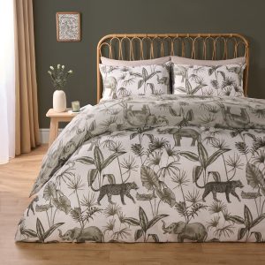 Jungle Safari Print Duvet Cover Set - Sage/White
