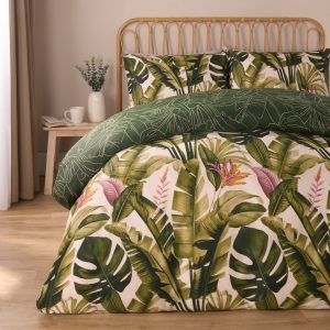Tropical Foliage Reversible Duvet Cover Set - Green