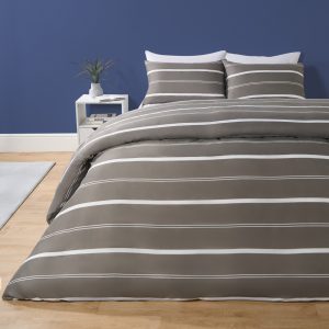 Striped Print Duvet Cover Set - Grey