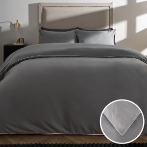 Piped Edge Duvet Cover Set - Grey/White