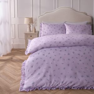 Lavender Floral Frill Edge Duvet Cover Set - Lilac