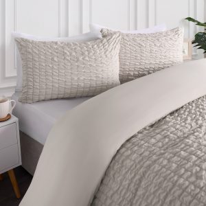 Geometric Seersucker Duvet Cover Set - Natural