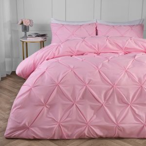 Diamond Pintuck Pinch Pleat Duvet Cover Set - Pink