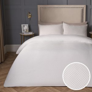 Waffle Textured Luxury Duvet Cover Set - White