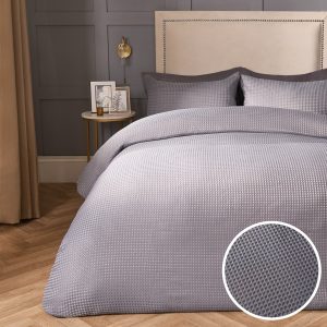 Waffle Textured Luxury Duvet Cover Set - Grey
