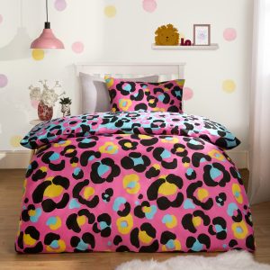 Abstract Neon Leopard Print Reversible Duvet Set - Pink