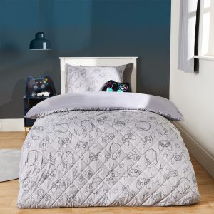 Gaming Print Quilted Duvet Cover Set - Grey