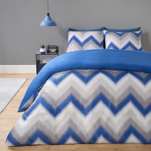 Dual Tone Zigzag Reversible Duvet Cover Set - Navy/Grey