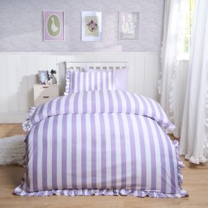 Stripe Frill Duvet Cover Set - Lilac