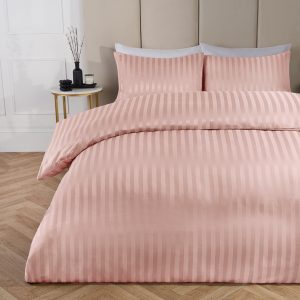 Satin Stripe Duvet Cover Set - Blush