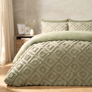 Tufted Geometric Duvet Cover Set - Sage