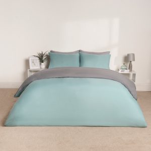 Reversible Duvet Cover Set - Duck Egg/Grey