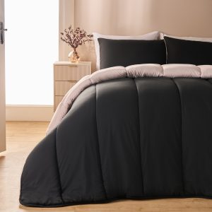 Coverless 10.5 Tog Reversible Duvet & Pillowcase - Black/Stone
