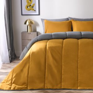 Coverless 10.5 Tog Reversible Duvet & Pillowcase - Grey/Ochre