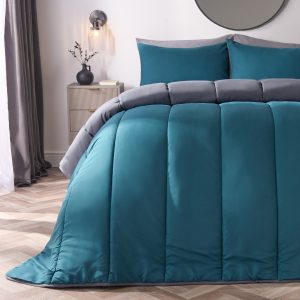 Coverless 10.5 Tog Reversible Duvet & Pillowcase - Teal/Grey