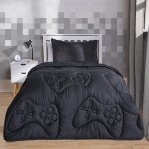 Coverless Gaming Quilted 7.5 Tog Duvet Set - Black