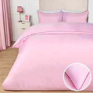 Piped Edge Duvet Cover Set - Pink/Red