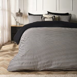 Waffle Stripe Luxury Duvet Cover Set - Black/Off White