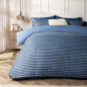 Waffle Stripe Luxury Duvet Cover Set - Blue