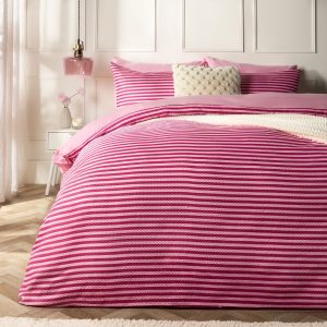 Waffle Stripe Luxury Duvet Cover Set - Pink
