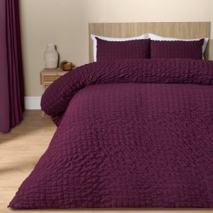 Geometric Seersucker Duvet Cover Set - Wine