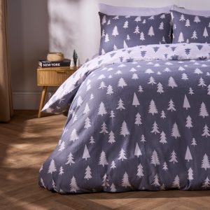 Simple Tree Brushed Cotton Duvet Cover Set - Grey