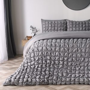Quilted Seersucker Duvet Cover Set - Grey