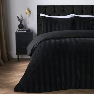 Velvet Stripe Duvet Cover Set - Black