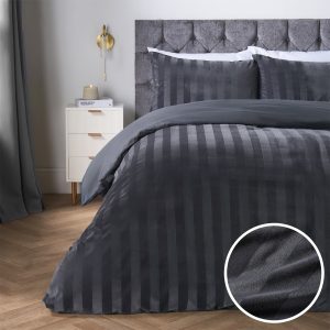 Velvet Stripe Duvet Cover Set - Charcoal